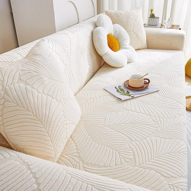Universal Sofabezug aus elastischem Stretchstoff mit floralem Design in Weiß für 90-140 cm Breite - Bild 1