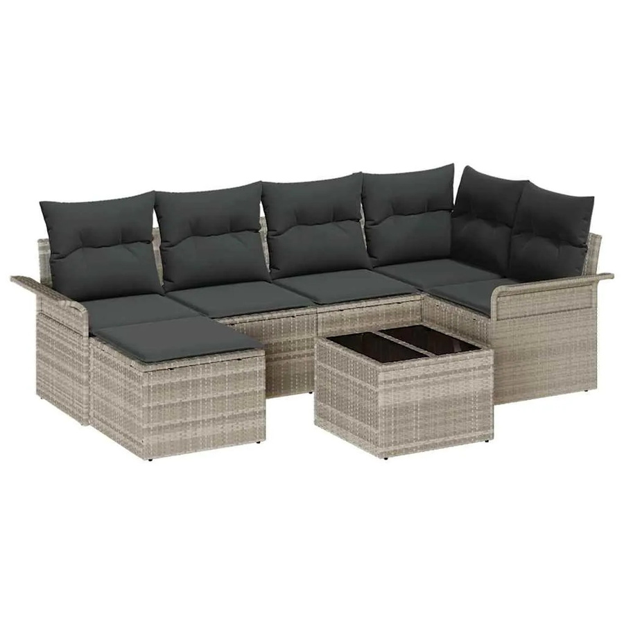 7-teiliges vidaXL Garten-Sofa-Set mit Kissen aus Poly Rattan in Hellgrau - Bild 2