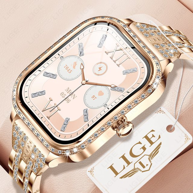 LIGE Smartwatch für Damen mit 1,75 Zoll gebogenem Bildschirm, Bluetooth Anruffunktion, Sprachassistent und Gesundheitsmonitor in Silber oder Gold - Bild 1