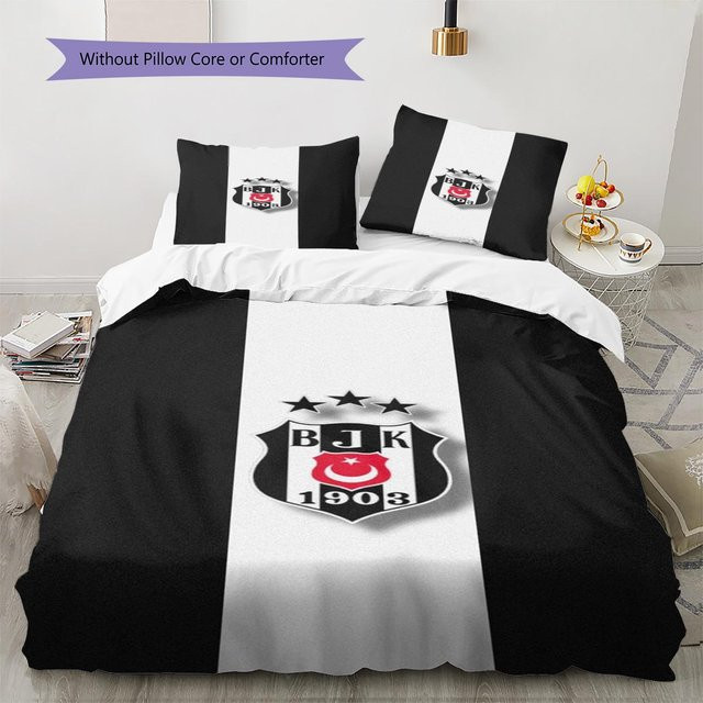 NuanSue Home Beşiktaş Logo Muster Bettwäsche Set in Weiß, bestehend aus 1 Bettbezug und 2 Kissenbezügen, Breite: 135 cm, Länge: 200 cm - Bild 1