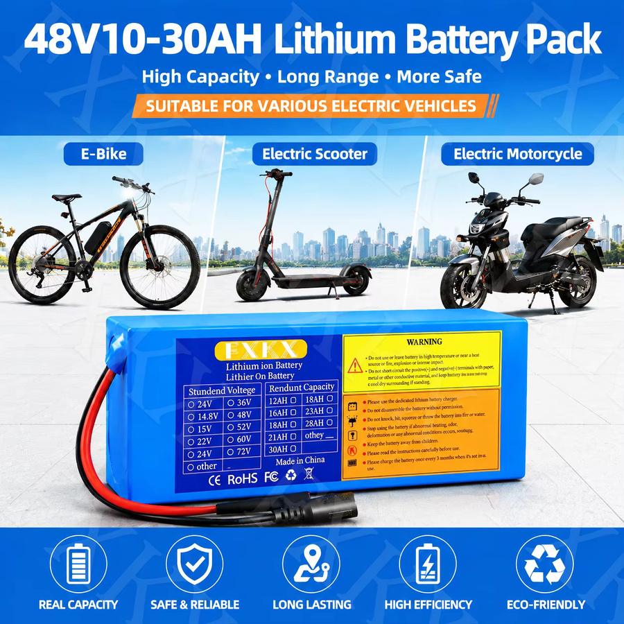 FXKX 48V 20Ah Lithium-Akkupack mit BMS 13S3p für E-Scooter 500-1000W in Blau - Bild 6