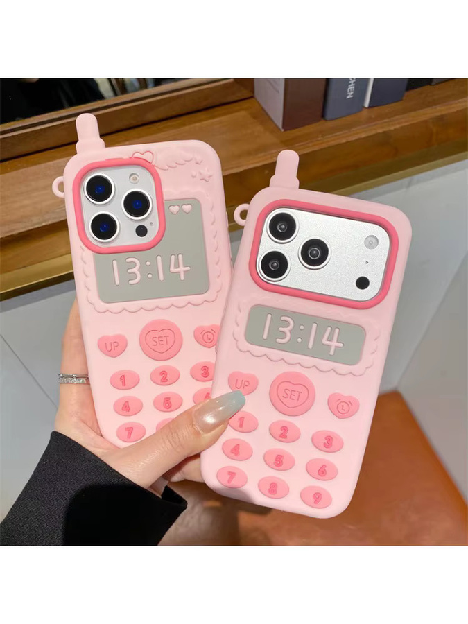 MUQGEW Silikon Handyhülle mit 3D-Cartoon-Design und rosa Telefonantenne für iPhone 17E 16E 15 14 13 Pro Max, stoßfeste Schutzhülle in Pink - Bild 6
