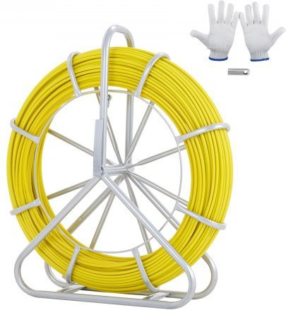VEVOR Glasfaser Einziehband Gelb, 150 m, Durchmesser: 8,0 mm, Kabelzugstab mit Stahlhaspel und 3 Zugköpfen für Elektroinstallationen und Leerrohre - Bild 1
