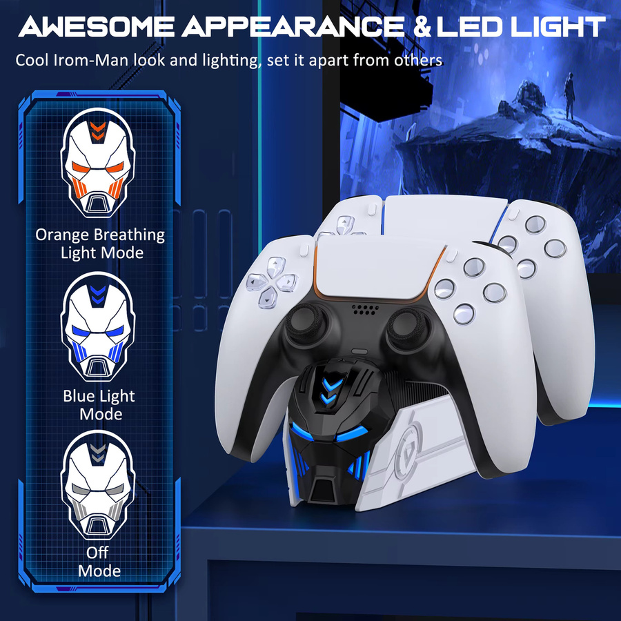 BEBONCOOL Dual-Schnellladegerät für Sony PlayStation 5 DualSense Wireless Controller, Farbe: Weiß - Bild 2