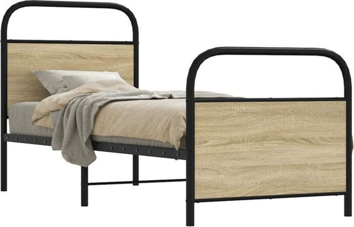 Vidaxl Bettgestell aus Holzwerkstoff und Stahl in Eiche Natur und Braun, B/T/H: 190 x 75 cm - Bild 1