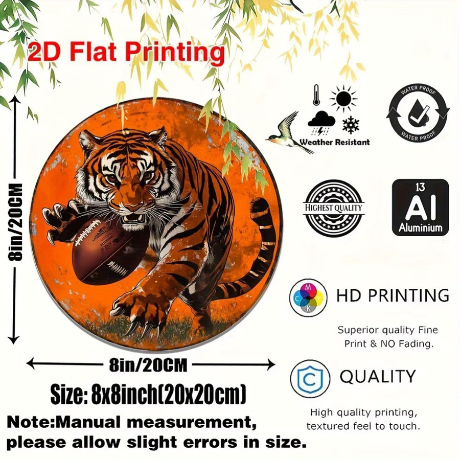 HELLOYOUNG Rundes Metallschild Vintage Tiger und Fußball Wandkunst in Orange - Bild 2