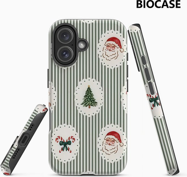 Weihnachten mit Streifen Handyhülle für iPhone 17 16 15 14 13 12 Pro Max Plus mit doppelschichtiger Rückseite in Multicolour - Bild 1