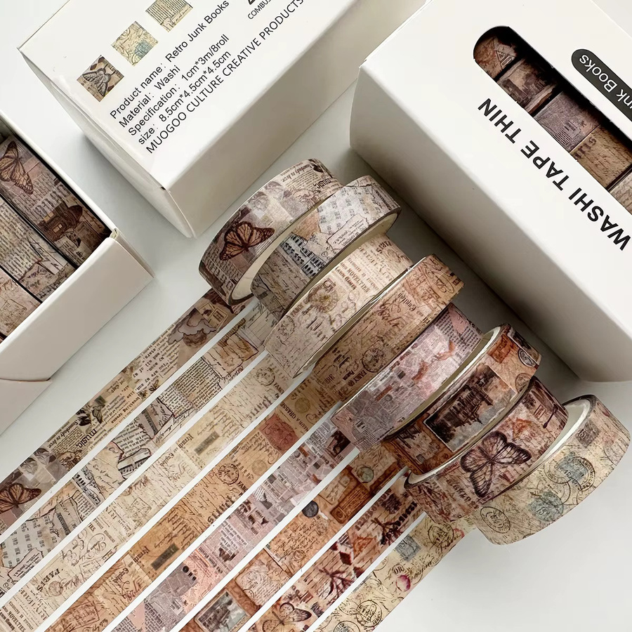 8-teiliges Washi Tape Set mit Retro-Bastelmustern in Multicolour, 3 Meter pro Rolle zur Dekoration von Notizbüchern und Tagebüchern - Bild 4