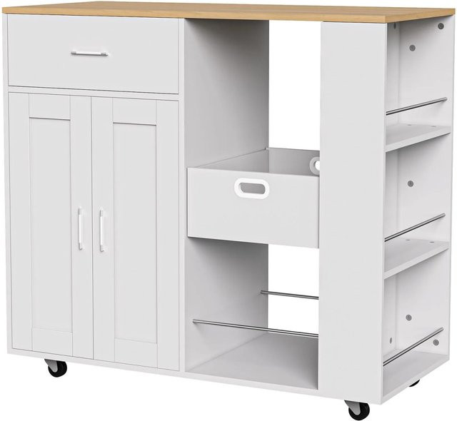 PXloue Kücheninsel Sideboard mit Eichenarbeitsplatte und offenem Stauraum, Schwarz, B/T/H: 102 x 46 x 92 cm - Bild 1