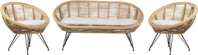 Beliani Sitzgruppe MARATEA in Hellbeige mit Outdoor-Sofa, Lounge-Armchairs und Kissen aus UV-beständigem Polyester - Bild 1