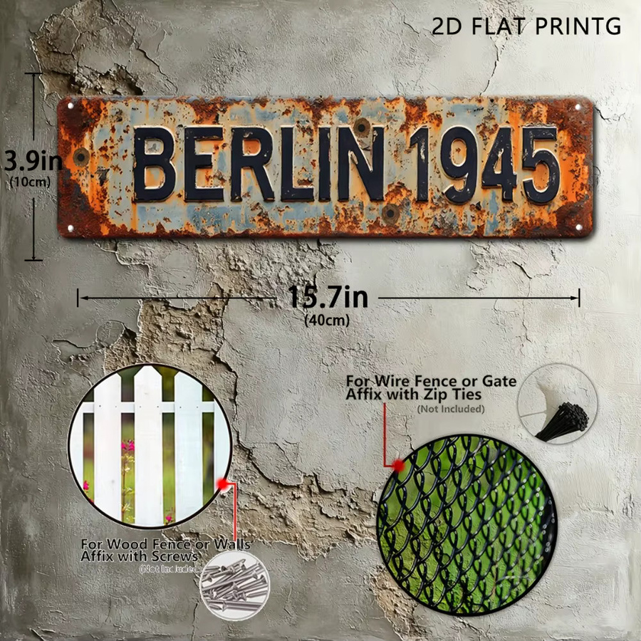 Vintage Militär-Blechschild Berlin 1945 WWII Landmark Wandkunst von Hello Young, Mehrfarbig, Metall, Rechteckig - Bild 3