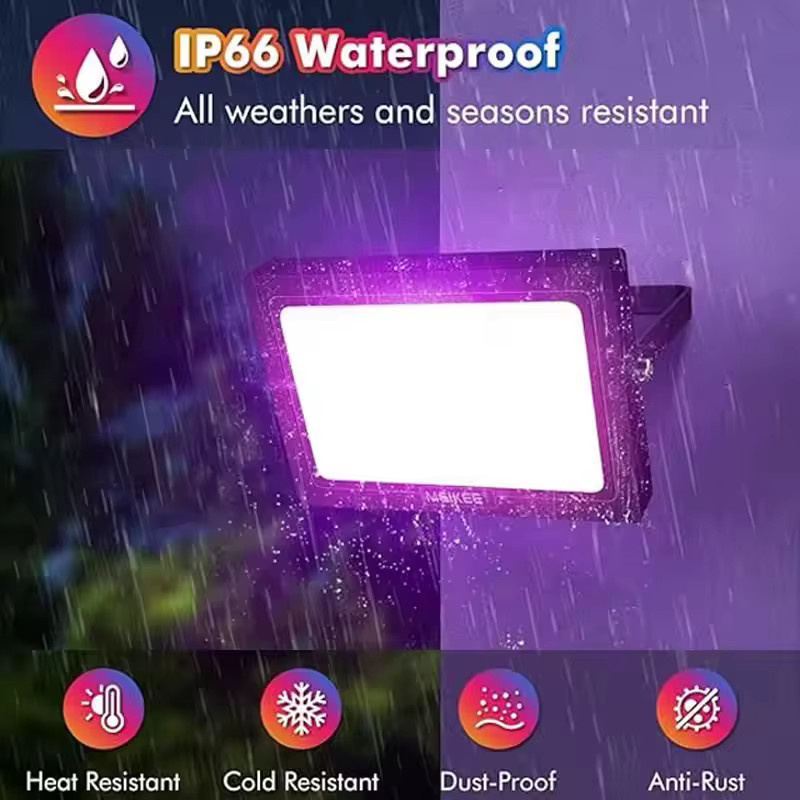 Adiodo RGB-LED-Flutlicht in Schwarz mit Fernbedienung, wasserdichter IP66 Außenstrahler für Garten und Wand zur dekorativen Beleuchtung - Bild 3