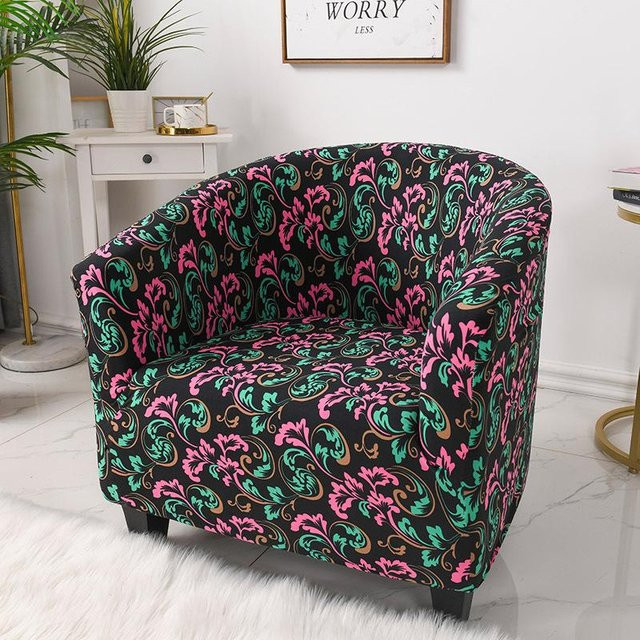 Nordisch floral bedruckter Sesselüberwurf aus elastischem Polyester-Satin in Multicolour für dein Einzelsofa und Wohnzimmer - Bild 1