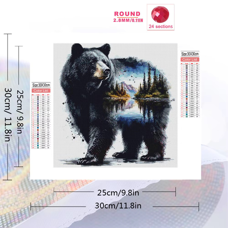 Momoart 5D DIY Diamant-Stickerei Bär Tierbild als quadratisches Acryl-Diamant-Mosaik in Multicolour - Bild 2