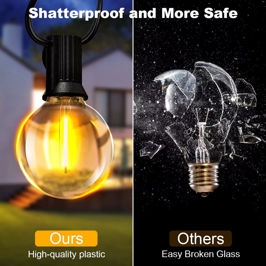 Mexllex LED G40 Globe Lichterkette für den Außenbereich, wasserdichte IP65 Kunststoff-Glühbirnen in Transparent, dekorative Garten- und Weihnachtsbeleuchtung - Bild 5