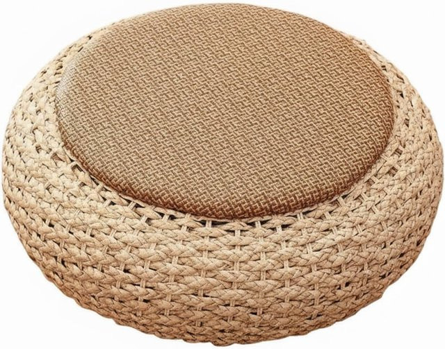 Binchi Runde Japanische Sitzmatte aus Jute in Beige mit atmungsaktivem Stroh-Design - Bild 1