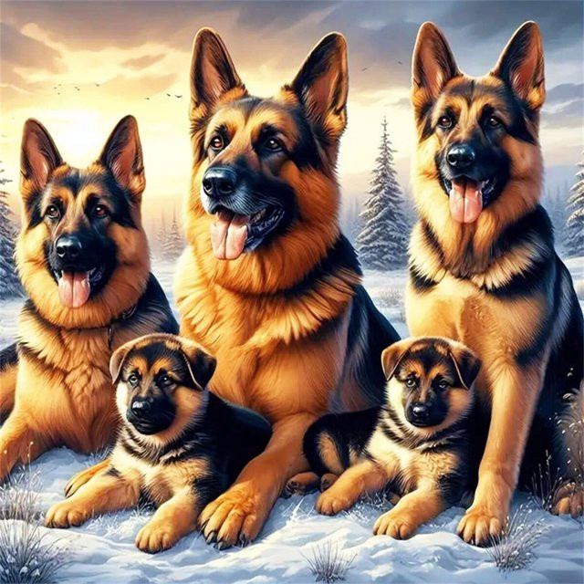 EverShine Diamant-Gemälde Hund im Winter als Diamant-Mosaik Bastelset für Erwachsene, Motiv Cartoon-Schneebaum, Mehrfarbig - Bild 1