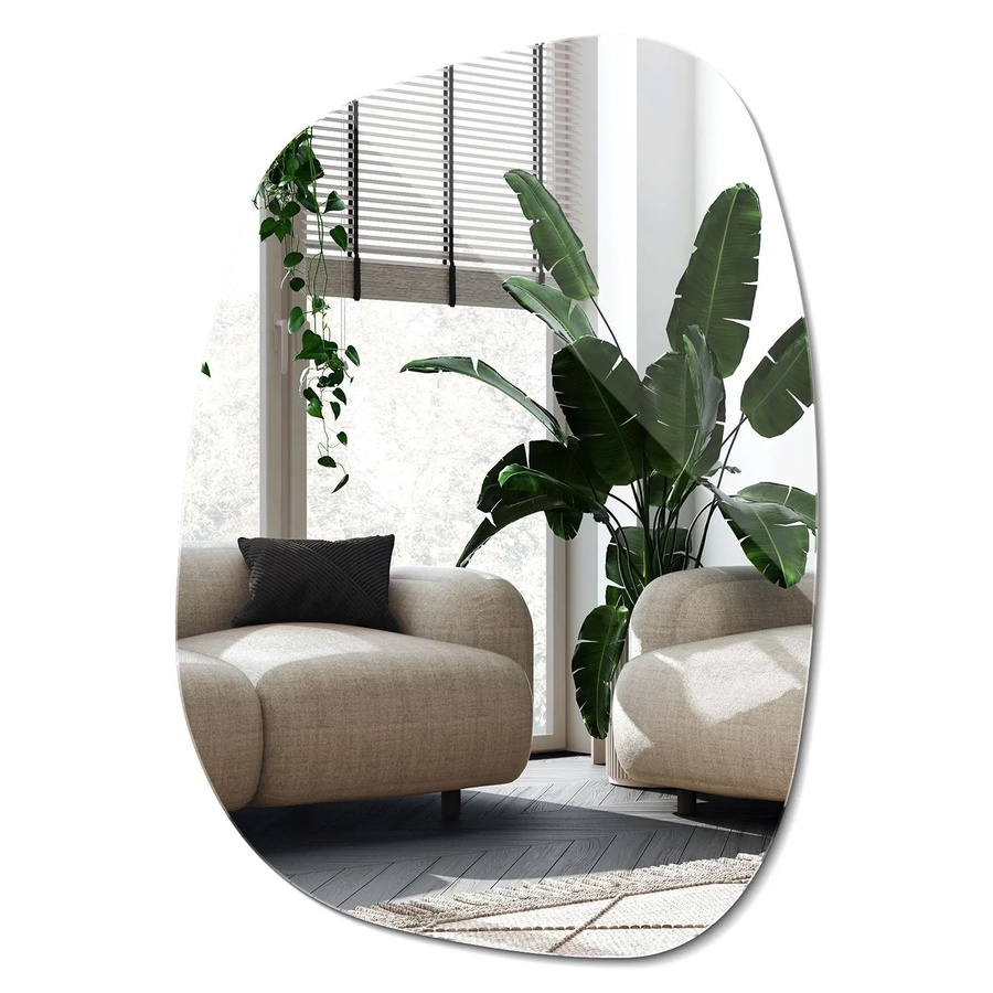 Wallfluent Unregelmäßiger Spiegel im Retro-Design ohne Rahmen, organische Form, Breite: 66 cm, Höhe: 90,9 cm - Bild 1