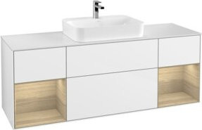 V&B Waschtischunterschrank Finion in Weiß glänzend lackiert mit Eichenregal, B/T/H: 160 x 50,1 x 60 cm - Bild 1
