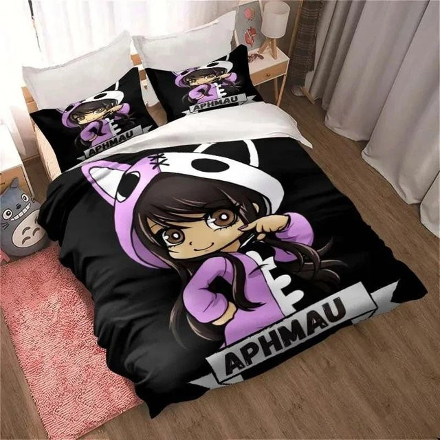 APHMAU Bettwäsche-Set mit Kawaii-Cartoon-Design, Bettbezug und Kissenbezug aus Mikrofaser, Farbe: Schwarz, Breite: 200 cm, Tiefe: 230 cm - Bild 1