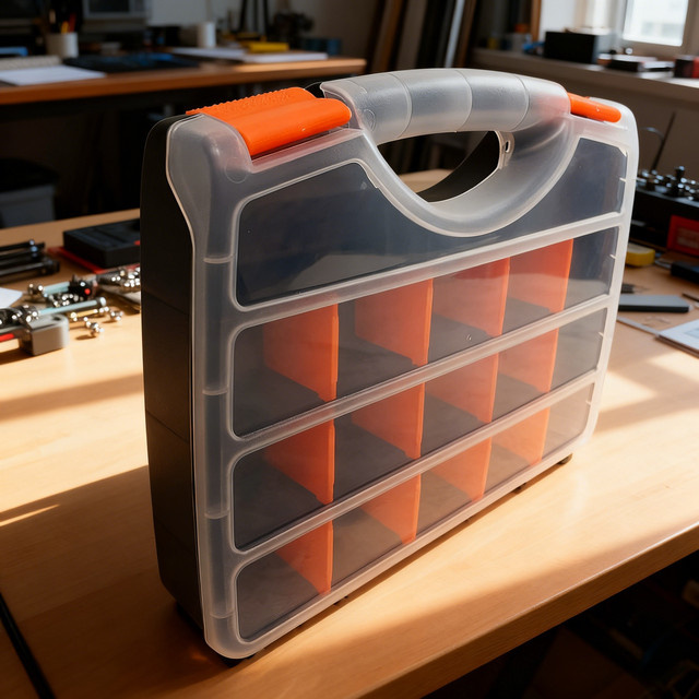 FNICEL Mehrzweck-Werkstatt-Organizer Set mit 12 Behältern, Schwarz-Orange, mit abnehmbaren Trennwänden und Tragegriff für Schrauben und Zubehör - Bild 1