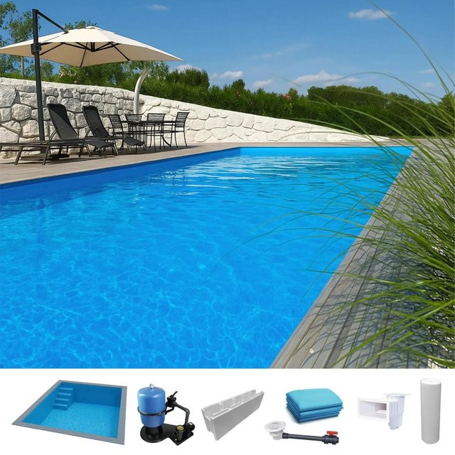 KWAD Styropor Pool Easy Blau mit gerader Treppe Links B: 6 m, T: 3 m, H: 1,5 m - Bild 1