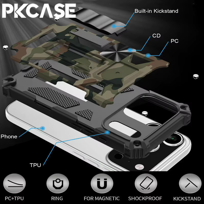 PKCASE stoßfeste Camouflage-Rüstung Handyhülle mit unsichtbarer Halterungsabdeckung für iPhone 17, 16, 15, 14, 13, 12, 11 Pro Max in Multicolour - Bild 5