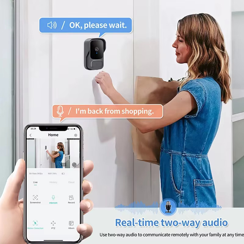 Tuya WiFi Türklingel mit Cloud-Speicher und visueller Türspion-Funktion in Schwarz - Bild 6