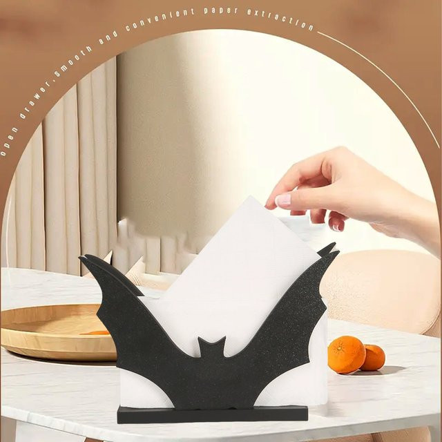 Schwarzer Fledermaus-Taschentuchhalter aus Kunststoff für Tischdekoration und Büro - Bild 1