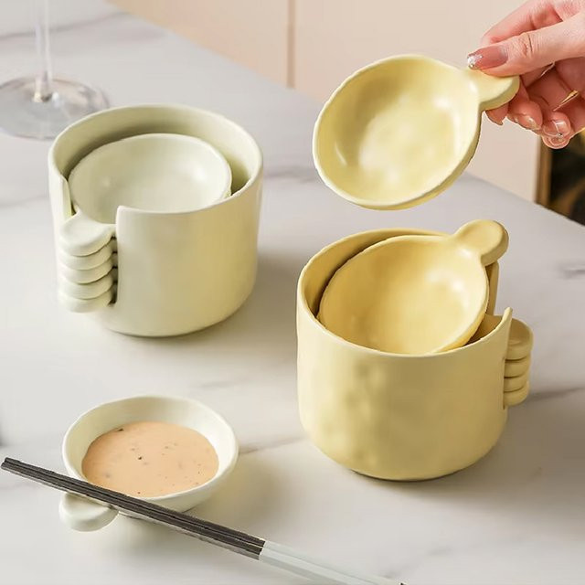MYVIT Gewürzschalen Set aus Keramik in Weiß, Unregelmäßige Dip-Schalen für Sauce und Essig im Nordic-Design, Durchmesser: 12,0 cm, Höhe: 7,0 cm - Bild 1