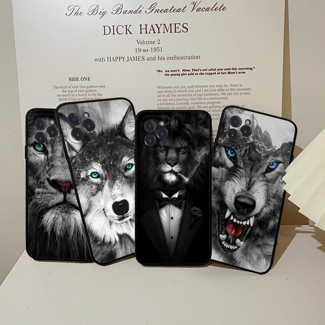 Handyhülle mit Wolf Löwe Tiger Tier Motiv für iPhone 15 14 13 12 11 Pro Max Mini XS XR 7 8 Plus in Multicolour - Bild 1