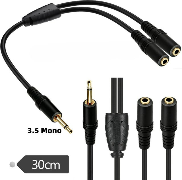 BSN Audio-Y-Splitter-Kabel Schwarz: 3,5-mm-TS-Mono-Stecker auf Dual-3,5-mm-Mono-Buchse Audio-Verlängerungskabel für Lautsprecher, Mixer und Kopfhörer - Bild 1