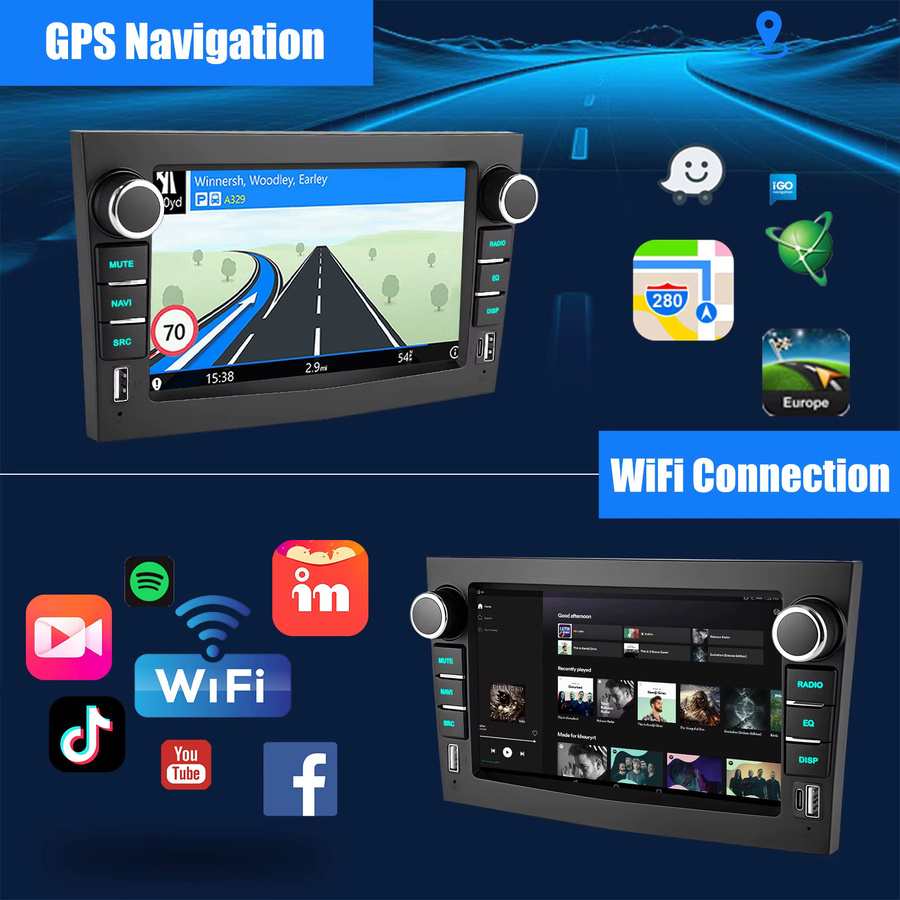 ESSGOO Android 15 Autoradio mit 7 Zoll IPS Touchscreen, 64 GB, Wireless Carplay, Android Auto, GPS, WiFi und Bluetooth für Opel Corsa C/D, Zafira B und Astra G/H, Farbe: Schwarz - Bild 4
