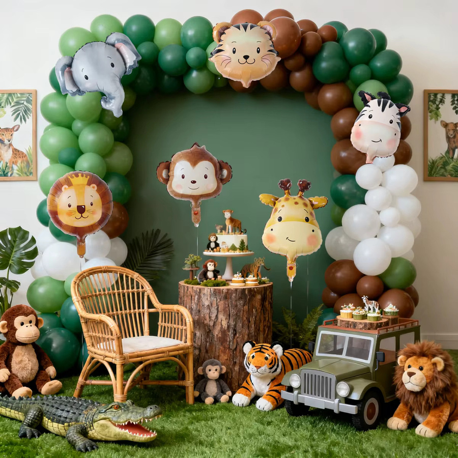 QIFU Dschungeltier-Kopf Folienballons in Mehrfarbig für Safari-Geburtstagsfeiern und Babypartys - Bild 5