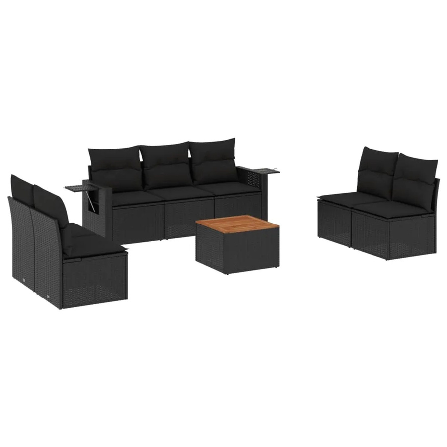 vidaXL 8-tlg Garten-Sofagarnitur aus Poly-Rattan und Akazienholz in Schwarz mit Kissen - Bild 2