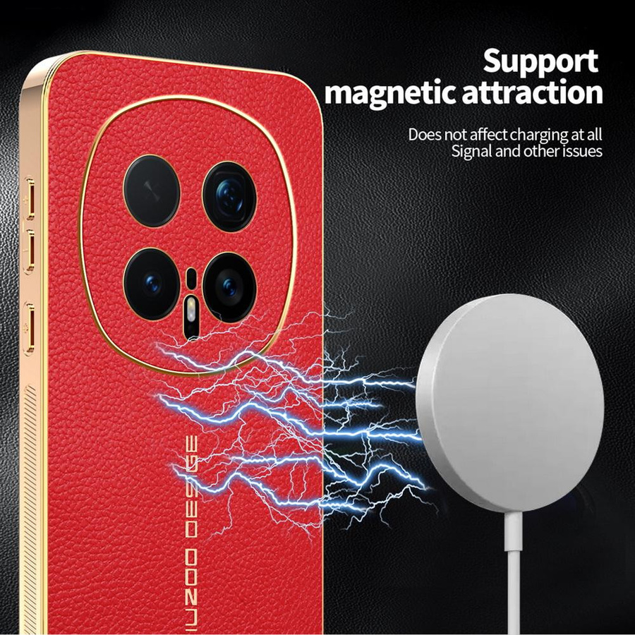 Klassische Lychee-Leder Schutzhülle mit Galvanik-Rahmen für Honor Magic 8 Pro 7 Pro 6 Lite 5 X9d X9c X7D X9B X8c X6c X5C Plus in Schwarz und Rot - Bild 2