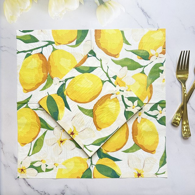 GUANYAO Zitrone Motiv Servietten Set, 20 Stück, Gelb/Mehrfarbig, 33 x 33 cm - Bild 1