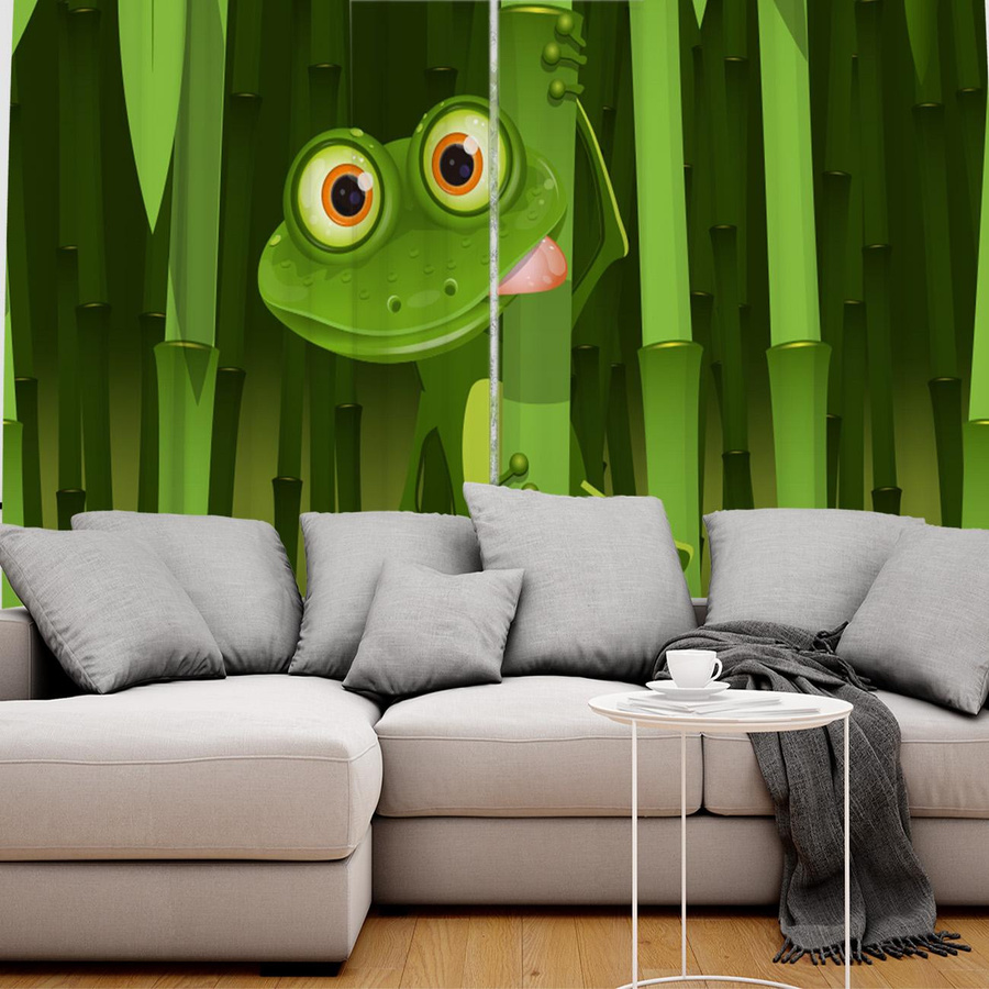 Bambus und Frosch Dekorative Fenstergardinen für dein Wohnzimmer, semi-transparent, Polyester, 2er-Set, Breite: 100 cm, Höhe: 160 cm - Bild 1
