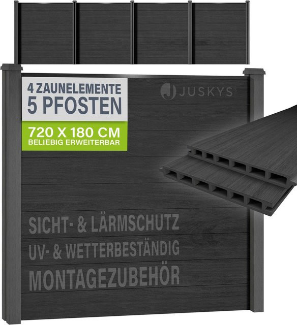 JUSKYS WPC Sichtschutzzaun 4er Set in Anthrazit/Grau mit WPC- und Stahlkonstruktion - Bild 1