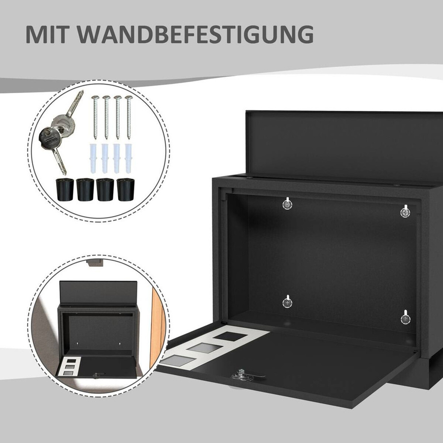 HOMCOM Briefkasten aus Metall in Schwarz B/H/L: 11,5 x 36,5 x 29 cm - Bild 2