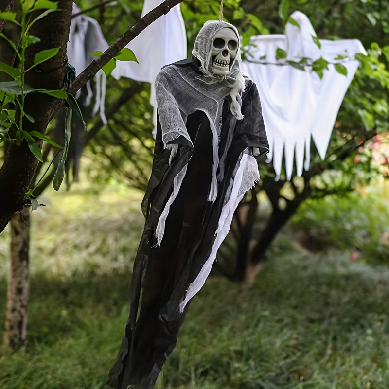Lofytain Halloween Hängende Geister-Schädel-Skelett-Gaze als Gruselige Horror-Dekoration für Garten und Spukhaus - Bild 6