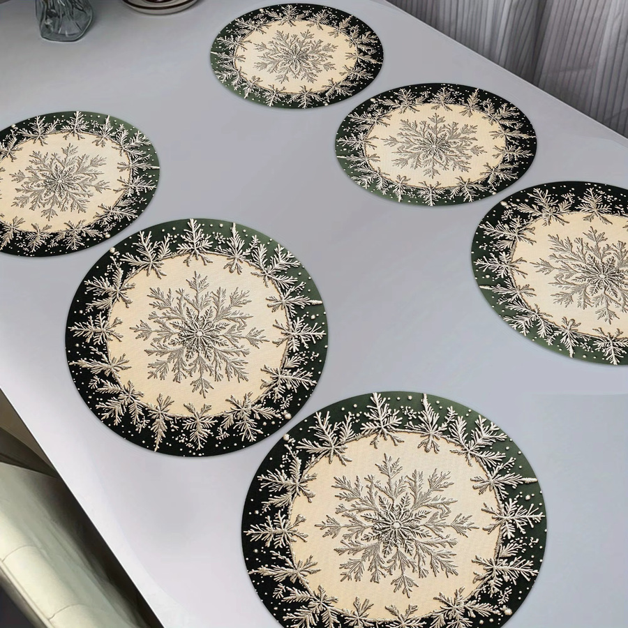 VIKAMA 6-teiliges Set runde Weihnachts-Tischsets mit Schneeflocken-Design für deine Feiertags-Tischdekoration - Bild 3