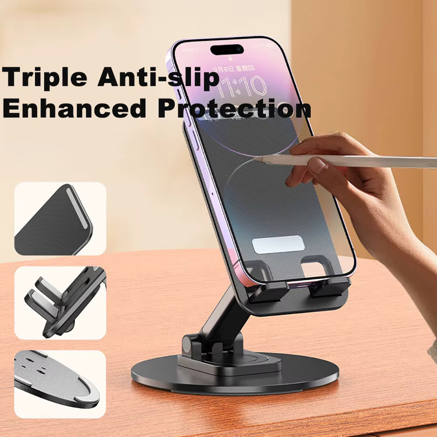 Faltbarer und drehbarer Handy-Ständer in Weiß für iPhone, Huawei und Xiaomi sowie Tablets als stabiler rutschfester Desktop-Halter - Bild 3