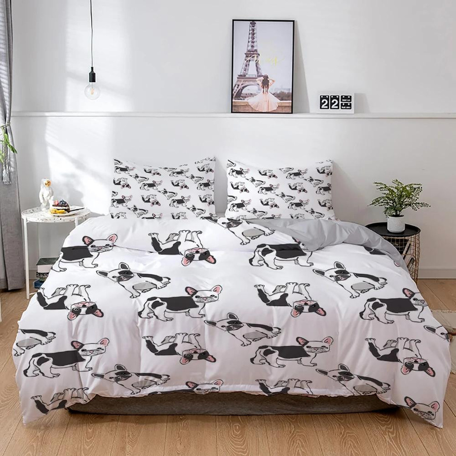 Bettwäsche-Set Your Warm Home mit französischer Bulldogge und Welpen-Motiv in Weiß, bestehend aus 1x Bettbezug und 1x Kissenbezug für Kinder, B/H: 173 x 218 cm - Bild 2