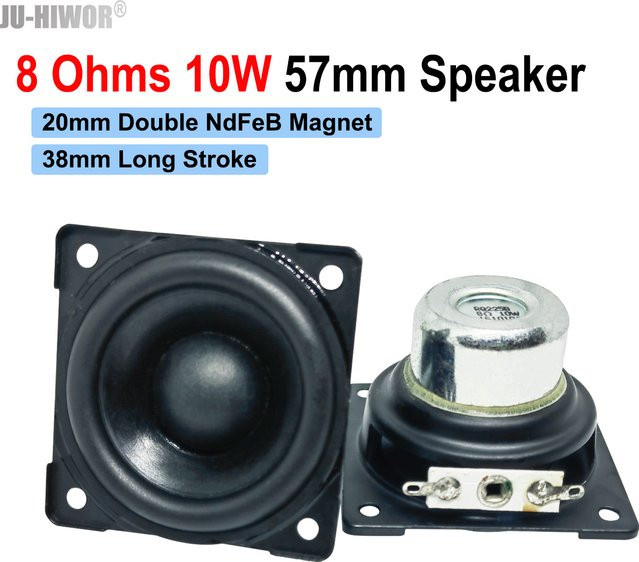 JU-HIWOR Dual Neodym Basslautsprecher Set, 2 Stück, 8 Ohm, 10 W, Schwarz, 57 mm quadratisch, 38 mm Hublänge - Bild 1