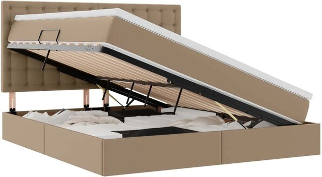 vidaXL Aufbewahrungsbett aus Kunstleder in Cappuccino/Beige mit Lift-up-Funktion, B/T/H: 180 x 200 x 128 cm - Bild 1