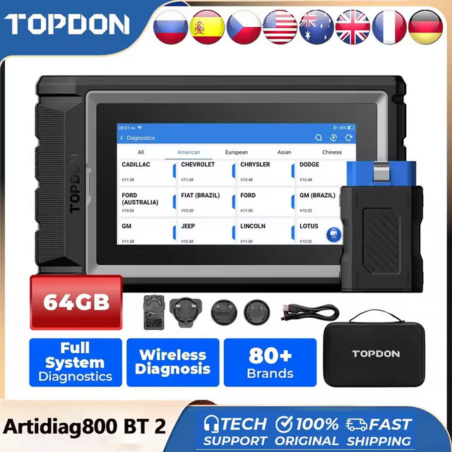 TOPDON ArtiDiag800 BT Diagnosegerät OBD2 Scanner mit Bluetooth und FCA Gateway-Zugang in Schwarz - Bild 1