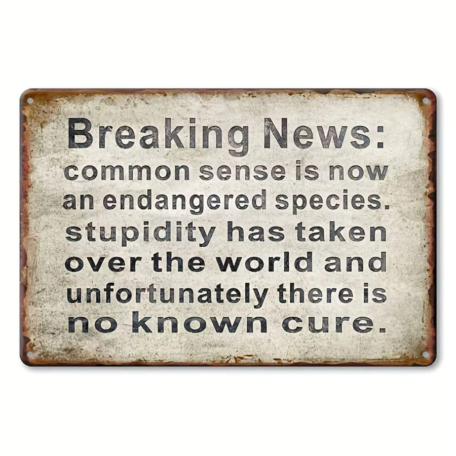 Vintage Aluminium-Dekorschild Potdemiel Breaking News Common Sense in Mehrfarbig, Rechteckig, 20 x 20 cm - Bild 2