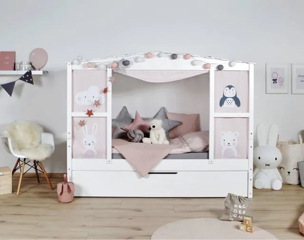 TiCAA Hausbett Amelie aus Kiefer mit Bettkasten in Weiß im skandinavischen Design - Bild 2