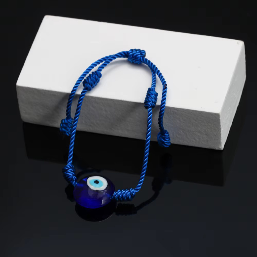 Perlenarmband Lucky Eye, Blau, Messing, geflochtenes rotes Seil, Unisex - Bild 3